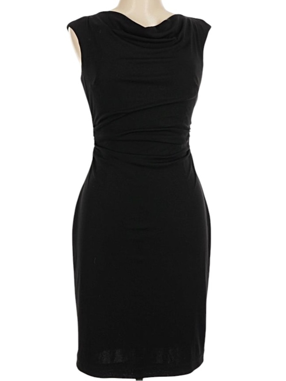 David Meister Ruched Jersey Dress Cowl Neck Sleeveless BLACK Size 4